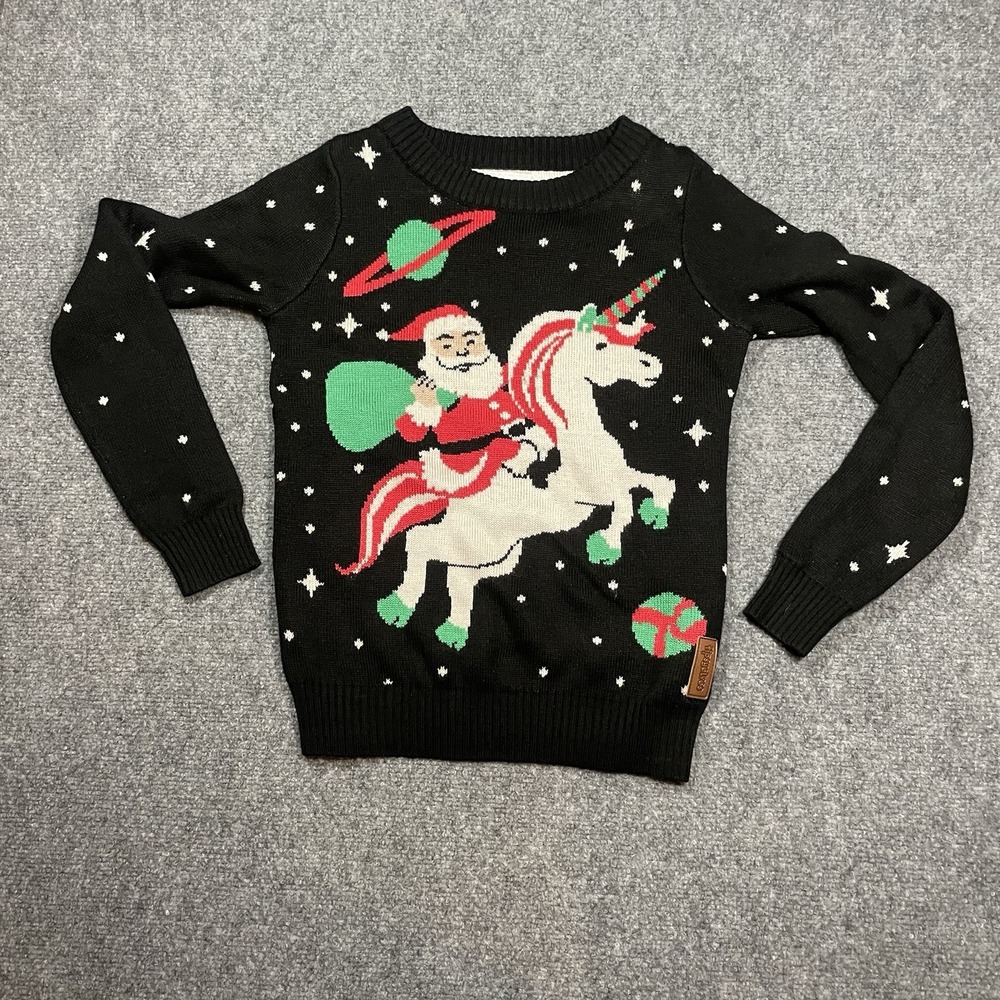 TIPSY ELVES Sweater Christmas‎ Novelty  Unisex Unicorn Santa sz XS Ugly Xmas Top